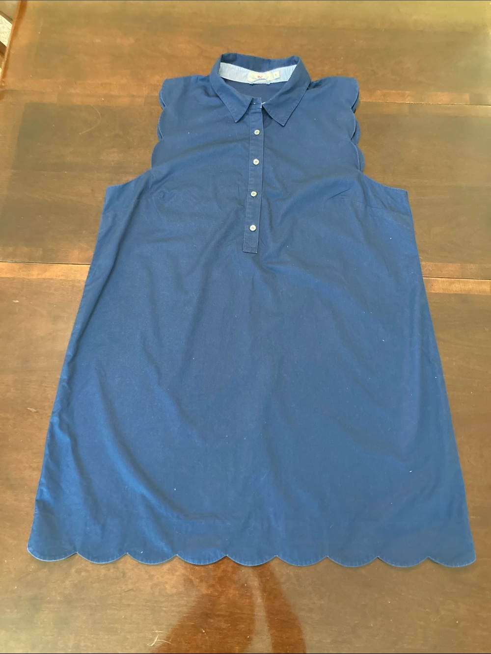 Vineyard Vines Navy Sleeveless Polo Midi Dress with Scalloped Hem